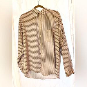 Joseph & Feiss Classic Fit Striped Shirt in White and Brown | Size XL 👔